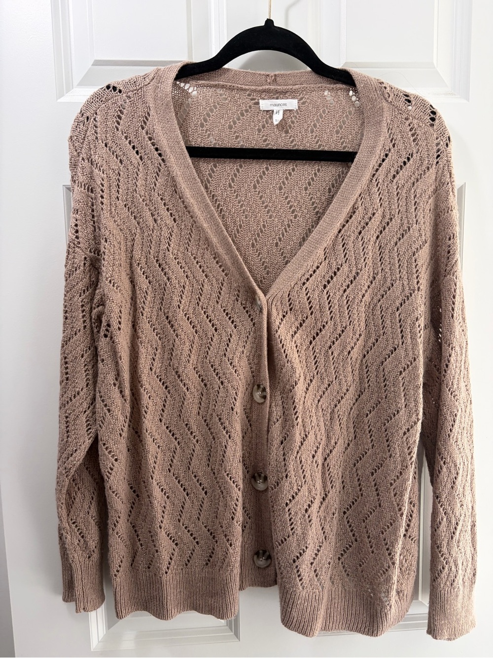 Maurices Beige Openwork\Knit Button-Front Cardigan Size 1X